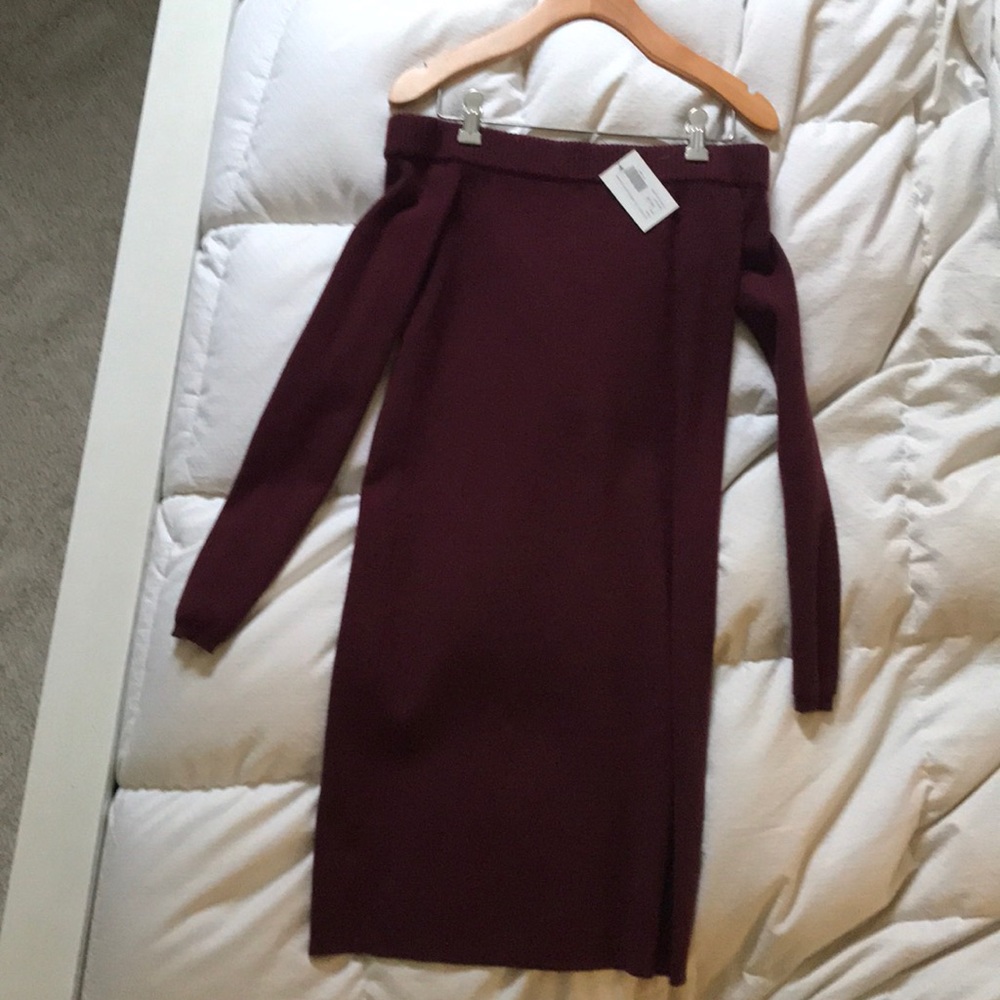 Maroon off the shoulder sweater dress
